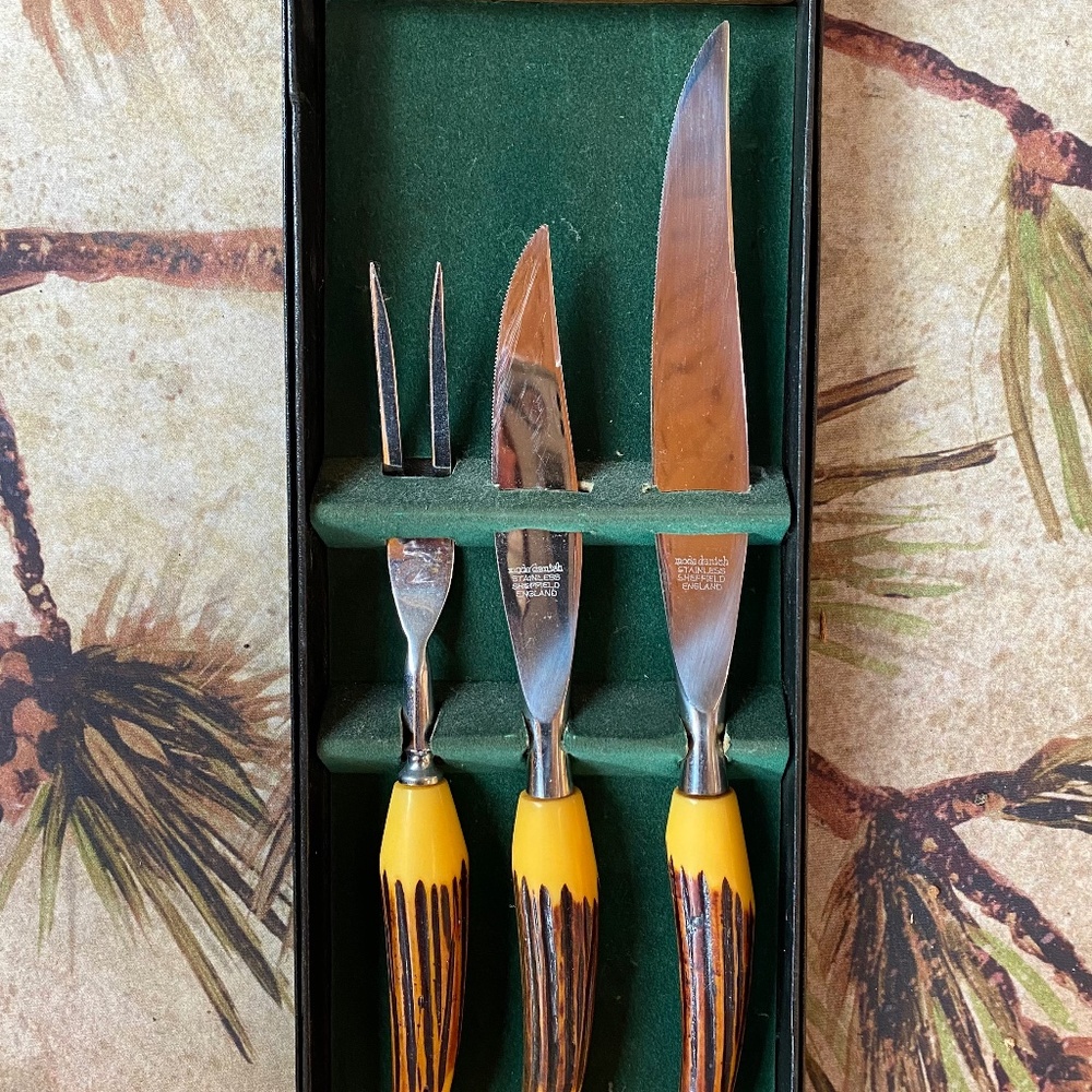 Fork & Knives Regent Sheffield Cutlery Carving Set ~ Faux Antler Horn Handles
